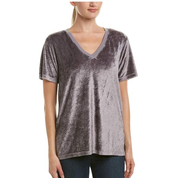 Michael stars velvet galvanized gray slouchy v neck short sleeve blouse small - Picture 1 of 10